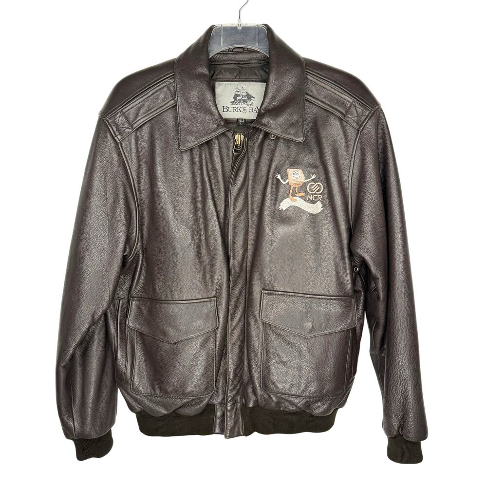 Burk's Bay Brown Heavyweight 90s Vintage Leather Cargo Workwear Jacket Sz Large‎